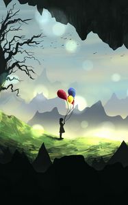 Preview wallpaper girl, silhouette, balloons