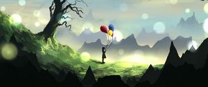 Preview wallpaper girl, silhouette, balloons