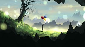 Preview wallpaper girl, silhouette, balloons