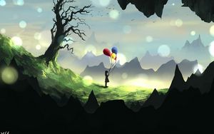 Preview wallpaper girl, silhouette, balloons