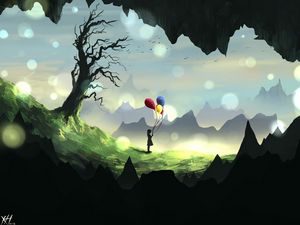 Preview wallpaper girl, silhouette, balloons