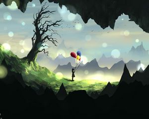 Preview wallpaper girl, silhouette, balloons