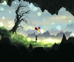 Preview wallpaper girl, silhouette, balloons
