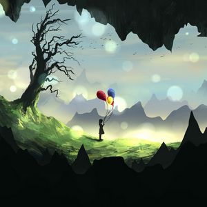 Preview wallpaper girl, silhouette, balloons