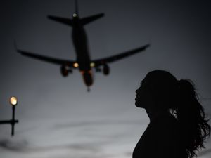 Preview wallpaper girl, silhouette, dark, plane, twilight