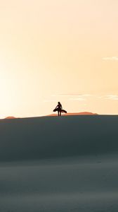 Preview wallpaper girl, silhouette, desert, horizon