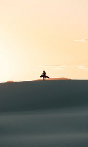Preview wallpaper girl, silhouette, desert, horizon