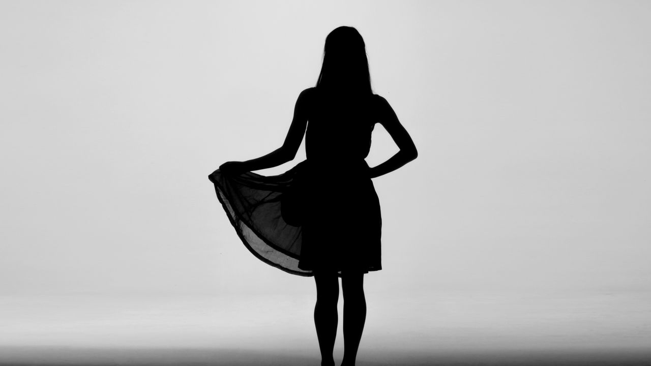 Wallpaper girl, silhouette, dress, bw