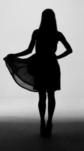 Preview wallpaper girl, silhouette, dress, bw