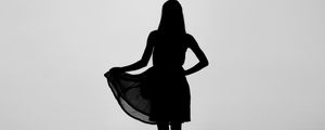 Preview wallpaper girl, silhouette, dress, bw