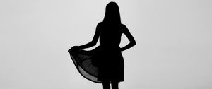 Preview wallpaper girl, silhouette, dress, bw