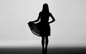 Preview wallpaper girl, silhouette, dress, bw