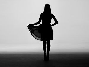 Preview wallpaper girl, silhouette, dress, bw