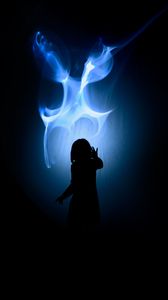Preview wallpaper girl, silhouette, flame, dark