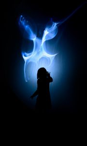 Preview wallpaper girl, silhouette, flame, dark