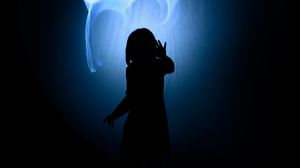 Preview wallpaper girl, silhouette, flame, dark