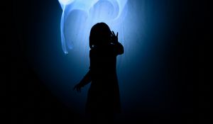 Preview wallpaper girl, silhouette, flame, dark
