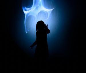 Preview wallpaper girl, silhouette, flame, dark