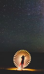 Preview wallpaper girl, silhouette, freezelight, glow, starry sky