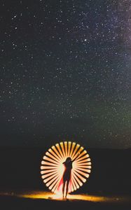 Preview wallpaper girl, silhouette, freezelight, glow, starry sky