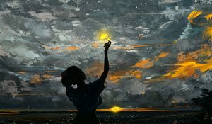 Preview wallpaper girl, silhouette, gesture, art
