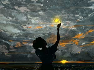 Preview wallpaper girl, silhouette, gesture, art