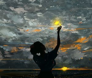 Preview wallpaper girl, silhouette, gesture, art