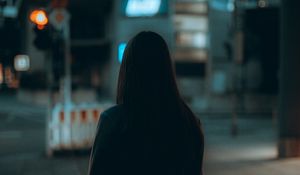 Preview wallpaper girl, silhouette, loneliness, alone, back
