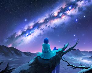 Preview wallpaper girl, silhouette, milky way, stars, night, art