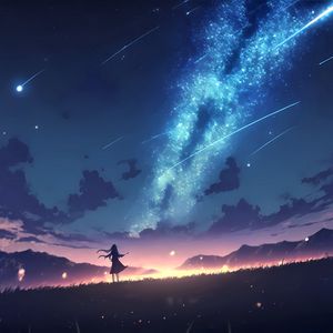Preview wallpaper girl, silhouette, milky way, stars, night, anime