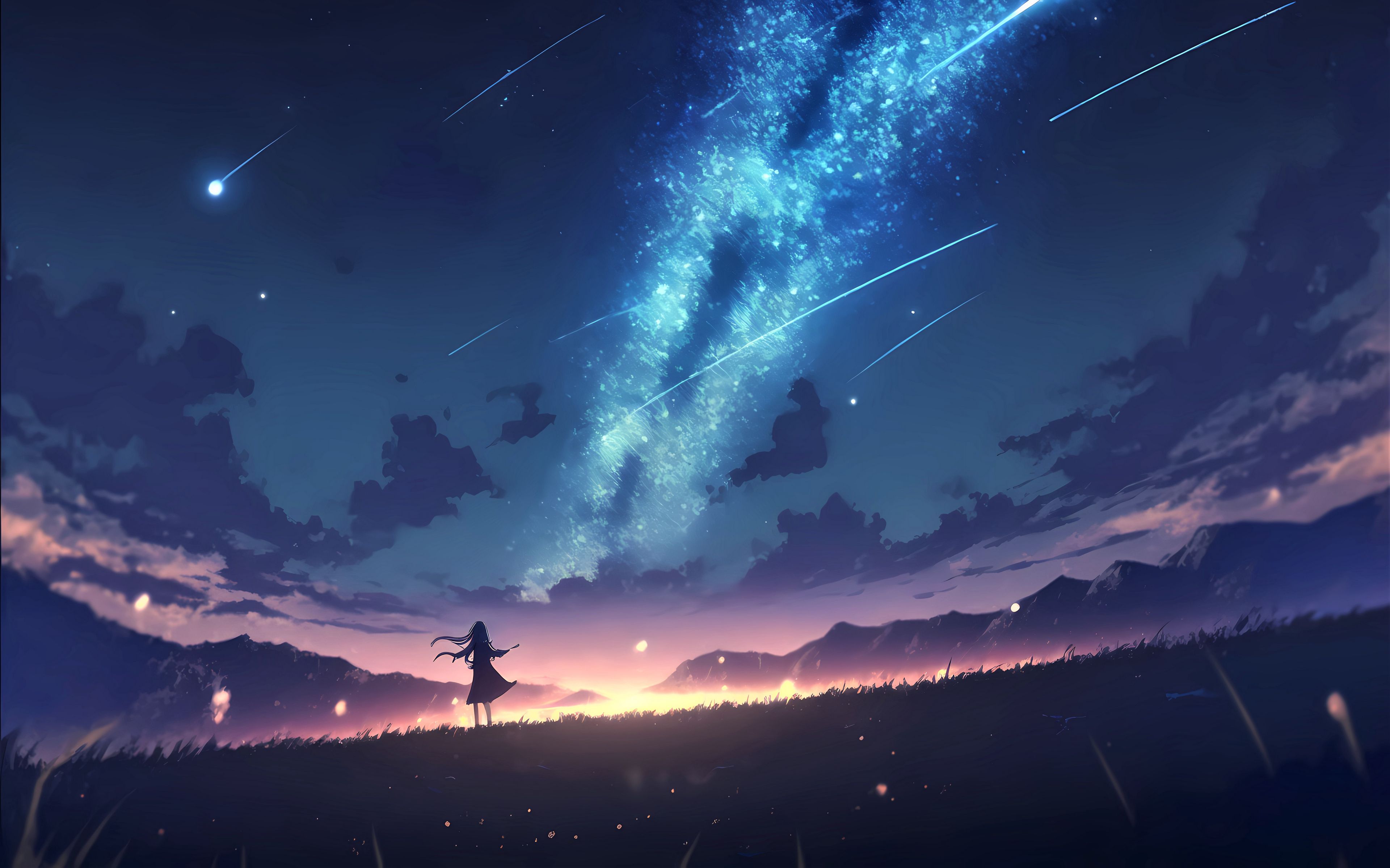 Download wallpaper 3840x2400 girl, silhouette, milky way, stars, night ...