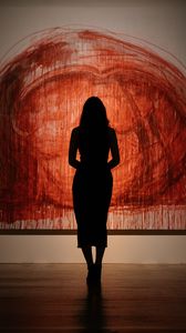 Preview wallpaper girl, silhouette, painting, abstraction, art