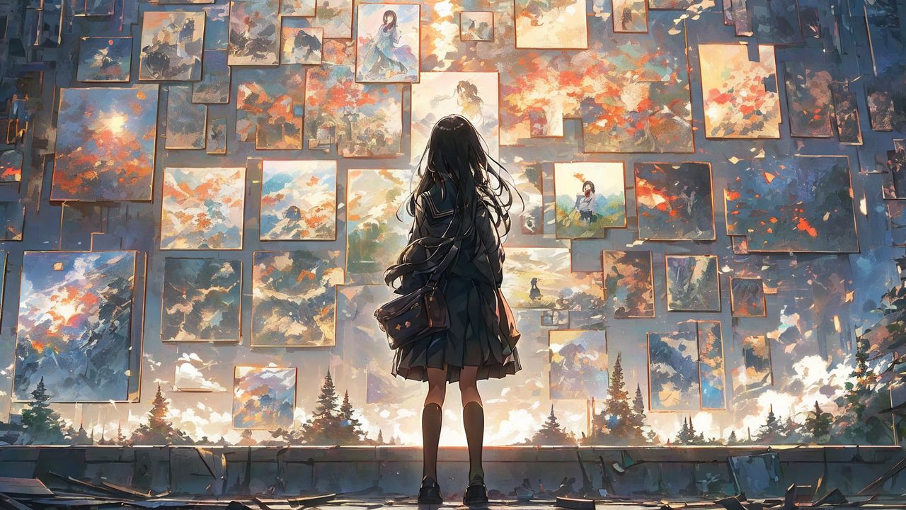 Wallpaper girl, silhouette, paintings, anime