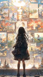 Preview wallpaper girl, silhouette, paintings, anime
