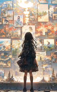 Preview wallpaper girl, silhouette, paintings, anime