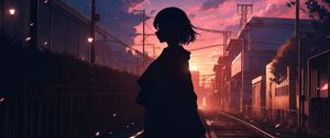 Preview wallpaper girl, silhouette, rails, anime