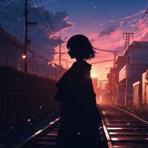 Preview wallpaper girl, silhouette, rails, anime