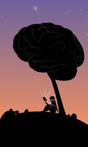 Preview wallpaper girl, silhouette, reading, brain, tree, art