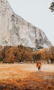 Preview wallpaper girl, silhouette, rock, trees, mountain