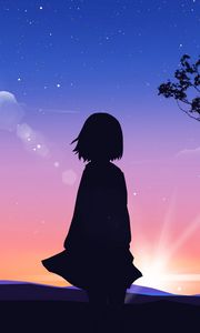 Preview wallpaper girl, silhouette, sunset, alone, art