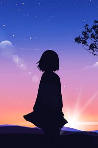 Preview wallpaper girl, silhouette, sunset, alone, art