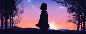 Preview wallpaper girl, silhouette, sunset, alone, art