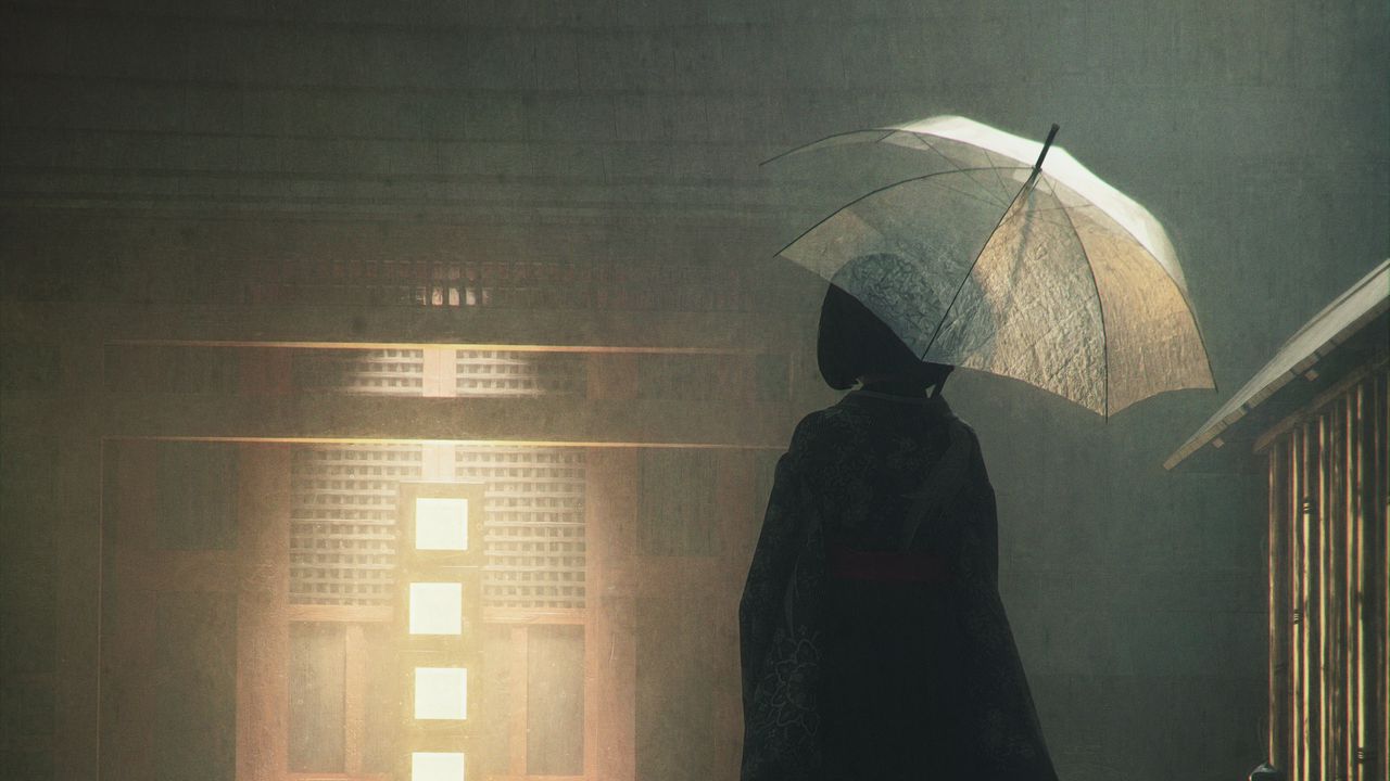 Wallpaper girl, silhouette, umbrella, art