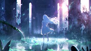 Preview wallpaper girl, silhouette, water, glow, anime