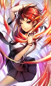 Preview wallpaper girl, skirt, fire, flame, anime