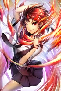 Preview wallpaper girl, skirt, fire, flame, anime