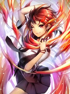 Preview wallpaper girl, skirt, fire, flame, anime