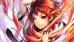 Preview wallpaper girl, skirt, fire, flame, anime