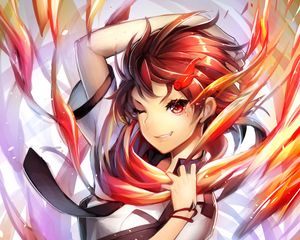 Preview wallpaper girl, skirt, fire, flame, anime