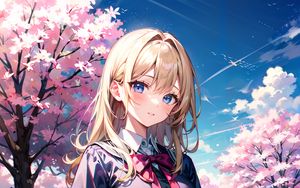 Preview wallpaper girl, skirt, flowers, trees, anime